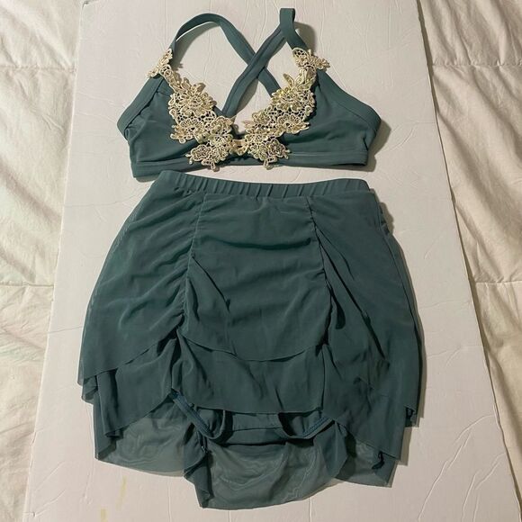 WEISSMAN solo Dance Costume 2 piece Sage green MT10241 S9771 top skirt SA adult - Picture 2 of 13